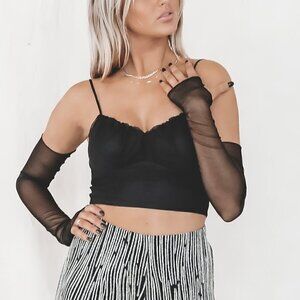 AMAZING LACE Black Mesh Cropped Cami Top & Gloves